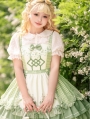 Green and White Floral Rabbit Print Sweet Country Lolita JSK Dress