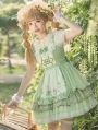 Green and White Floral Rabbit Print Sweet Country Lolita JSK Dress