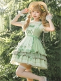 Green and White Floral Rabbit Print Sweet Country Lolita JSK Dress