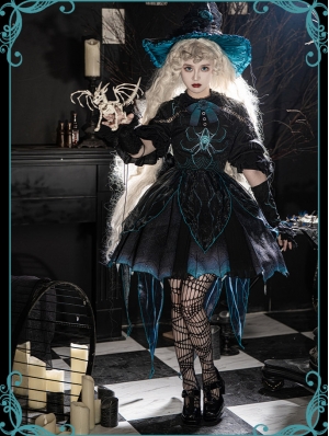 Black Halloween Witch Punk Spider Embroidery Gothic Lolita OP Dress