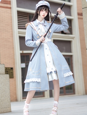 White and Blue Star Fantasy Cardigan Sweet Military Lolita OP Dress