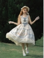 White and Blue Squirrel Hippophae Print Pastoral Classic Lolita JSK Dress