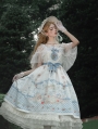 White and Blue Squirrel Hippophae Print Pastoral Classic Lolita JSK Dress