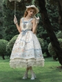 White and Blue Squirrel Hippophae Print Pastoral Classic Lolita JSK Dress