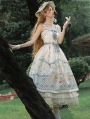 White and Blue Squirrel Hippophae Print Pastoral Classic Lolita JSK Dress