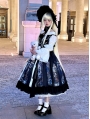 Black Stained Window Print Ruffle Bowknot Gothic Elegant Lolita OP Dress