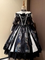 Black Stained Window Print Ruffle Bowknot Gothic Elegant Lolita OP Dress