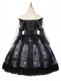 Black Stained Window Print Ruffle Bowknot Gothic Elegant Lolita OP Dress