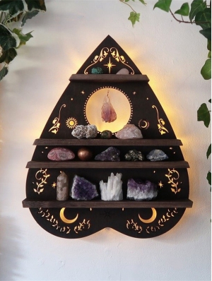 Black Gothic Heart Wooden Crystal Display Wall Shelf