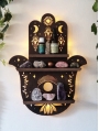 Black Gothic Hamsa Hand Wooden Wall Decor Floating Shelf