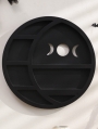 Black Gothic Round Moon Floating Wooden Wall Decoration Shelf