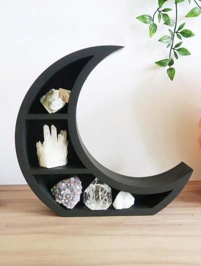 Black Gothic Crescent Moon Wooden Storage Rack