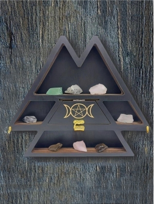 Black Wooden Pyramid Shaped Wooden Crystal Storage Rack