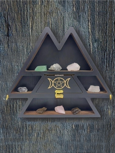 Black Wooden Pyramid Shaped Wooden Crystal Storage Rack