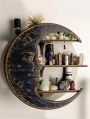 Black Gothic Crescent Moon Round Wooden Crystal Display Wooden Shelf