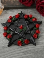 Black Gothic Retro Rose Pentagram Candle Holder