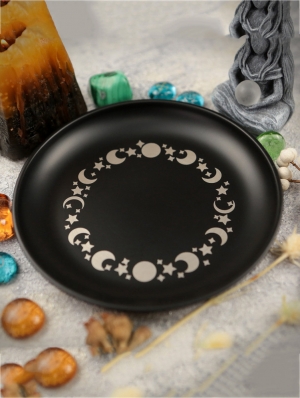 Black Gothic Moon Star Decorative Round Metal Plate