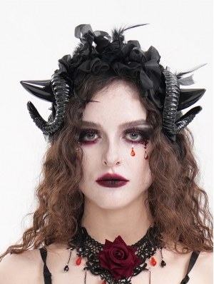 Black Gothic Mesh Flower Devil Sheep Horn Headdress