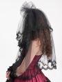 Black Gothic Embroidered Lace Trim Mesh Bridal Veil