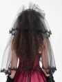 Black Gothic Embroidered Lace Trim Mesh Bridal Veil