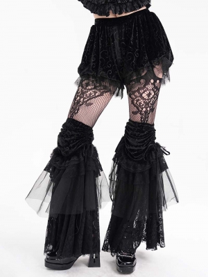 Black Gothic Vlevet Layered Lace Flared Leg Warmers for Women