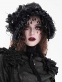 Black Gothic Victorian Lace Frill Bead Tassel Bonnet Headband