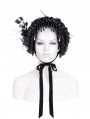 Black Gothic Victorian Lace Frill Bead Tassel Bonnet Headband