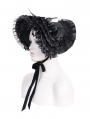 Black Gothic Victorian Lace Frill Bead Tassel Bonnet Headband