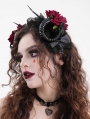 Black and Red Gothic Mesh Flower Sheep Horn Headdress