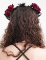 Black and Red Gothic Mesh Flower Sheep Horn Headdress