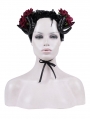 Black and Red Gothic Mesh Flower Sheep Horn Headdress