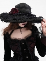 Black Gothic Wide Brim Lace Trim Floppy Hat for Women