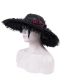 Black Gothic Wide Brim Lace Trim Floppy Hat for Women