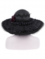 Black Gothic Wide Brim Lace Trim Floppy Hat for Women