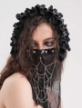 Black Gothic Faux Leather Frill Ribbon Bonnet Headband