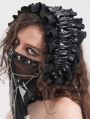 Black Gothic Faux Leather Frill Ribbon Bonnet Headband