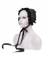 Black Gothic Faux Leather Frill Ribbon Bonnet Headband