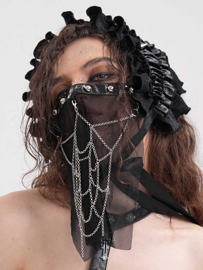 Black Gothic Punk Half Face Veil Mask with Detachable Chain