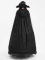 Black Gothic Embroidered Lace Hooded Long Cloak for Women