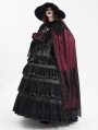 Wine Red Gothic Embroidered Lace Hooded Long Cloak for Women