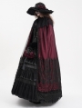 Wine Red Gothic Embroidered Lace Hooded Long Cloak for Women