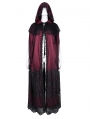 Wine Red Gothic Embroidered Lace Hooded Long Cloak for Women