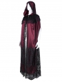 Wine Red Gothic Embroidered Lace Hooded Long Cloak for Women