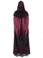 Wine Red Gothic Embroidered Lace Hooded Long Cloak for Women