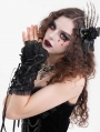 Black Gothic Lace Ruffle Lace-Up Fingerless Gloves for Women