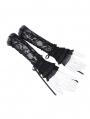 Black Gothic Lace Ruffle Lace-Up Fingerless Gloves for Women