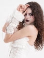 White Gothic Lace Ruffle Lace-Up Fingerless Gloves for Women