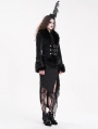 Black Gothic Vintage Faux Fur Trim Fitted Short Jacket for Women