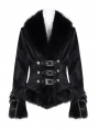 Black Gothic Vintage Faux Fur Trim Fitted Short Jacket for Women