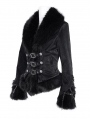 Black Gothic Vintage Faux Fur Trim Fitted Short Jacket for Women